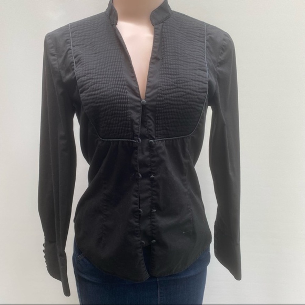 Express Design Studio black knife pleat lapel shirt‎
